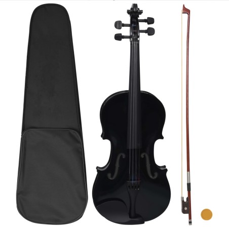 vidaXL Violine Komplettset mit Bogen und Kinnstütze Schwarz 4/4