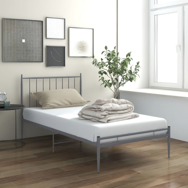 vidaXL Bett Grau Metall 90x200 cm vidaXL Bett Grau Metall 90x200 cm