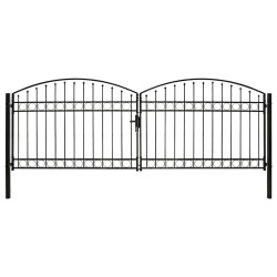 vidaXL Zauntor Doppelflügel Gewölbte Spitze Stahl 400 x 125 cm Schwarz