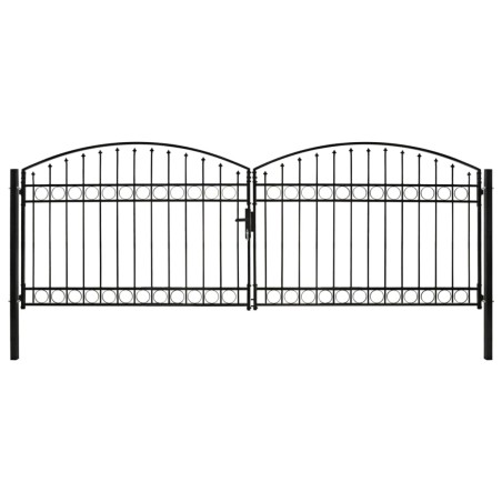vidaXL Zauntor Doppelflügel Gewölbte Spitze Stahl 400 x 125 cm Schwarz