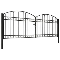 vidaXL Zauntor Doppelflügel Gewölbte Spitze Stahl 400 x 125 cm Schwarz