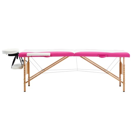 vidaXL Massageliege Klappbar 2-Zonen mit Holzgestell Weiß und Rosa