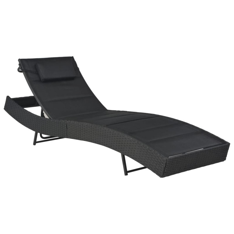 Sonnenliege Poly Rattan und Textilene Schwarz Sonnenliege Poly Rattan und Textilene Schwarz