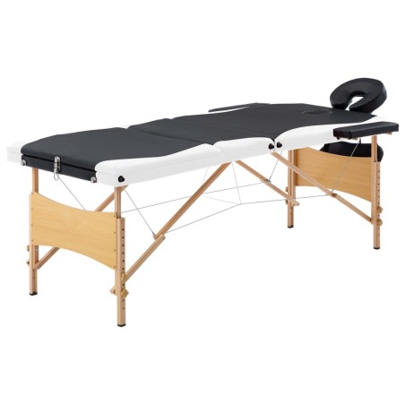  vidaXL Massageliege Klappbar 3-Zonen mit Holzgestell Schwarz und Weiß