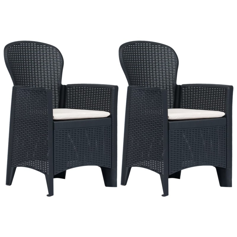 vidaXL Gartenstühle 2 Stk. mit Kissen Anthrazit Kunststoff Rattan-Optik vidaXL Gartenstühle 2 Stk. mit Kissen Anthrazit Kunststoff Rattan-Optik