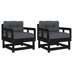 vidaXL Gartenstühle mit Kissen 2 Stk. Schwarz Massivholz Kiefer
