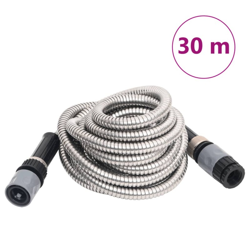 vidaXL Gartenschlauch mit Sprühdüse Silbern 0,6" 30 m Edelstahl vidaXL Gartenschlauch mit Sprühdüse Silbern 0,6" 30 m Edelstahl