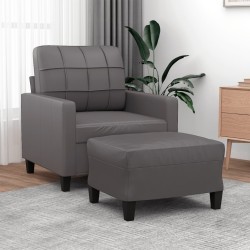 vidaXL Sessel mit Hocker Grau 60 cm Kunstleder