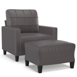 vidaXL Sessel mit Hocker Grau 60 cm Kunstleder