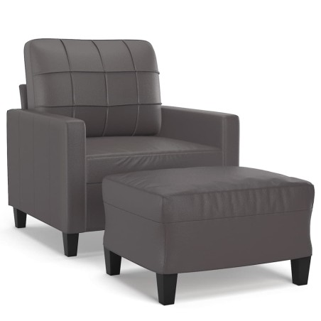 vidaXL Sessel mit Hocker Grau 60 cm Kunstleder
