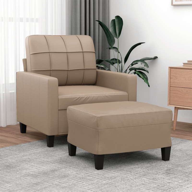 vidaXL Sessel mit Hocker Cappuccino-Braun 60 cm Kunstleder vidaXL Sessel mit Hocker Cappuccino-Braun 60 cm Kunstleder