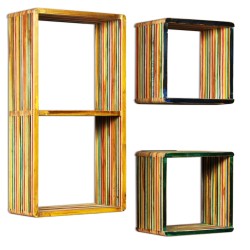 vidaXL Wandregal-Set 3-tlg. Recyceltes Teak Massiv Mehrfarbig