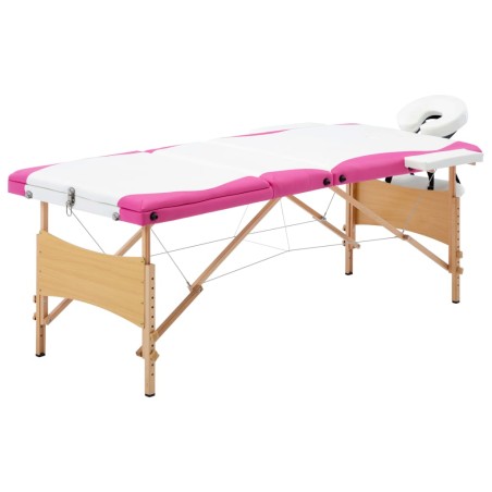 vidaXL Massageliege Klappbar 3-Zonen mit Holzgestell Weiß und Rosa