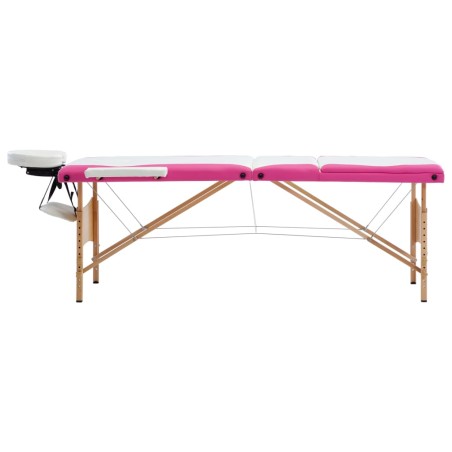 vidaXL Massageliege Klappbar 3-Zonen mit Holzgestell Weiß und Rosa