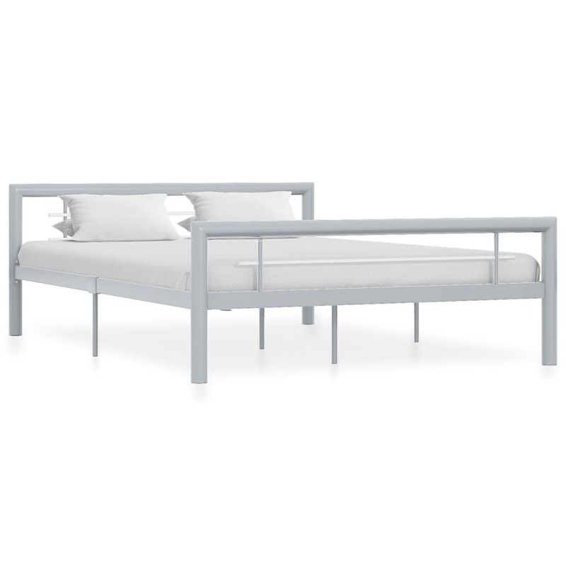 vidaXL Bettgestell Grau und Weiß Metall 160 × 200 cm vidaXL Bettgestell Grau und Weiß Metall 160 × 200 cm