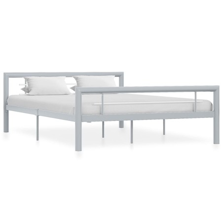 vidaXL Bettgestell Grau und Weiß Metall 160 × 200 cm