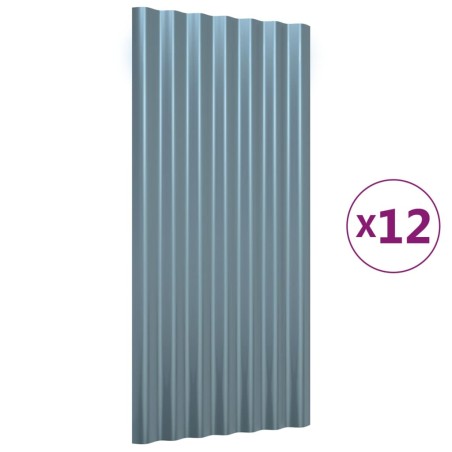 vidaXL Dachpaneele 12 Stk. Pulverbeschichteter Stahl Grau 80x36 cm