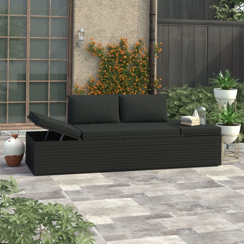 Sonnenliege mit Auflage Poly Rattan Schwarz Sonnenliege mit Auflage Poly Rattan Schwarz