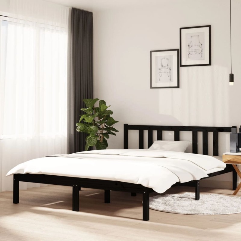 vidaXL Massivholzbett Schwarz 140x190 cm vidaXL Massivholzbett Schwarz 140x190 cm