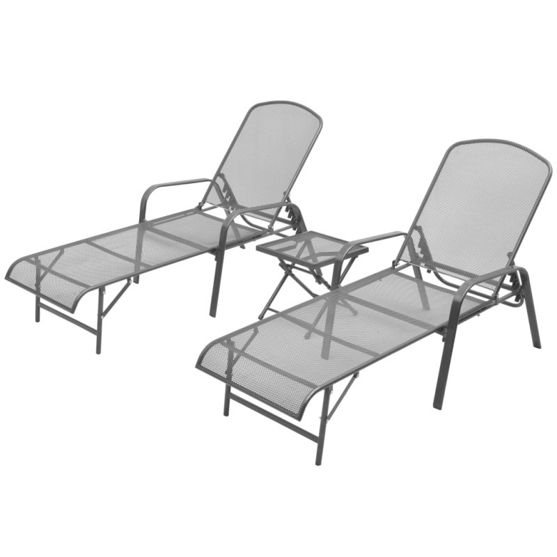 vidaXL Sonnenliegen 2 Stk. mit Tisch Stahl Anthrazit vidaXL Sonnenliegen 2 Stk. mit Tisch Stahl Anthrazit