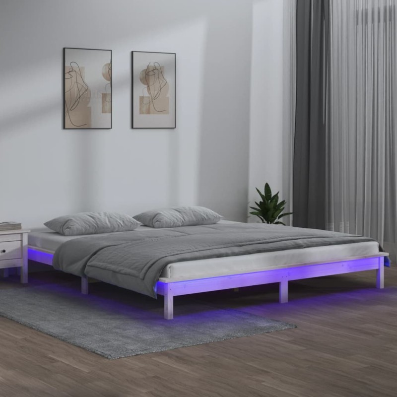 vidaXL Massivholzbett mit LED-Beleuchtung Weiß 160x200 cm vidaXL Massivholzbett mit LED-Beleuchtung Weiß 160x200 cm