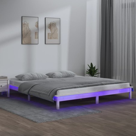 vidaXL Massivholzbett mit LED-Beleuchtung Weiß 160x200 cm