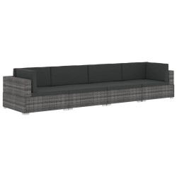 vidaXL 4-tlg. Garten-Sofagarnitur mit Auflagen Poly Rattan Grau