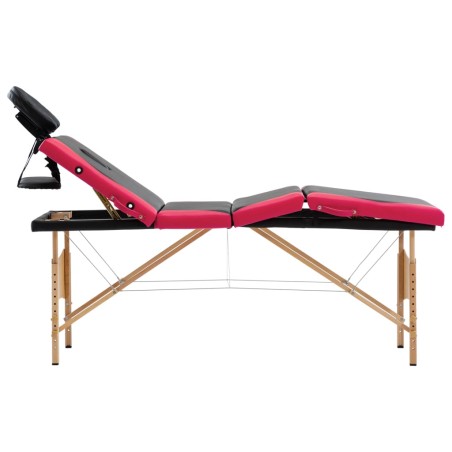 vidaXL Massageliege Klappbar 4-Zonen mit Holzgestell Schwarz und Rosa