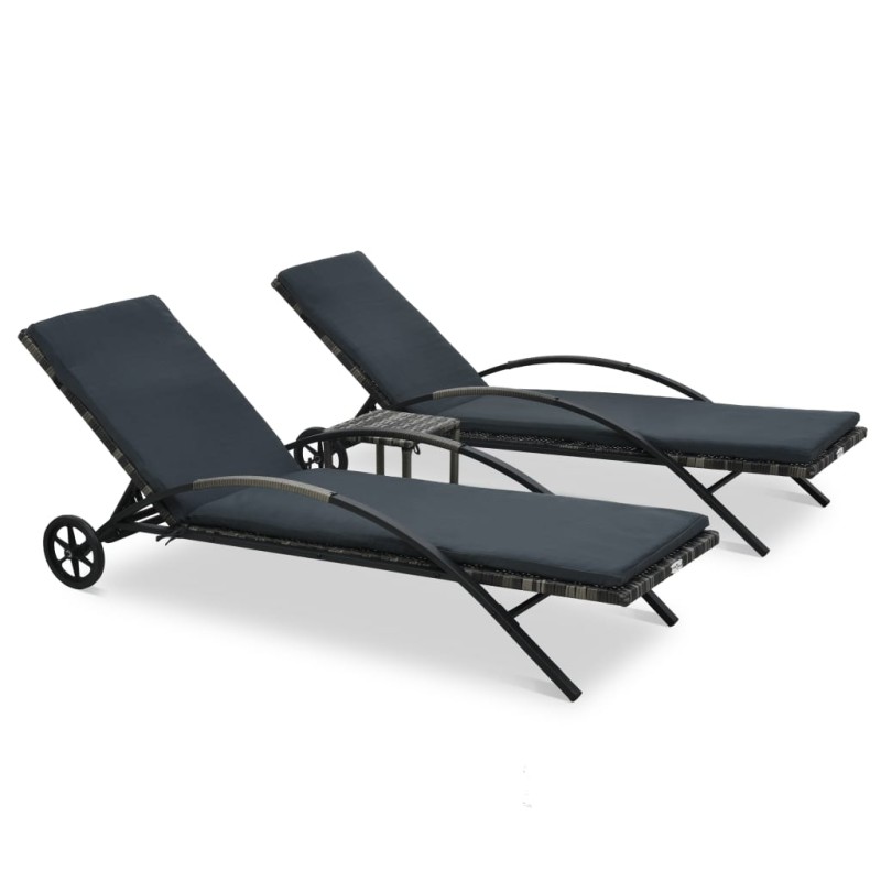 Sonnenliegen mit Tisch Poly Rattan Anthrazit Sonnenliegen mit Tisch Poly Rattan Anthrazit