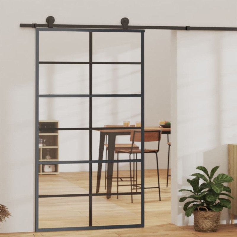 vidaXL Schiebetür ESG-Glas und Aluminium 102x205 cm Schwarz vidaXL Schiebetür ESG-Glas und Aluminium 102x205 cm Schwarz