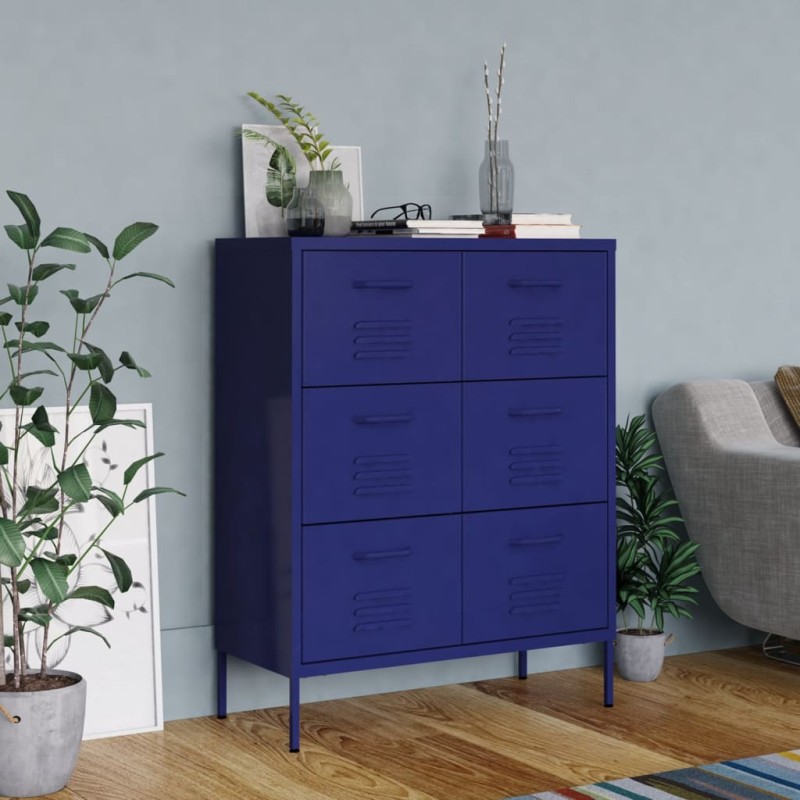 vidaXL Schubladenschrank Marineblau 80x35x101,5 cm Stahl vidaXL Schubladenschrank Marineblau 80x35x101,5 cm Stahl
