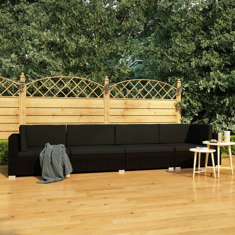 vidaXL 4-tlg. Garten-Sofagarnitur mit Auflagen Poly Rattan Schwarz vidaXL 4-tlg. Garten-Sofagarnitur mit Auflagen Poly Rattan Schwarz