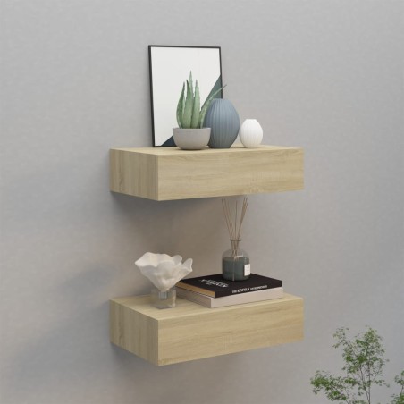 vidaXL Wand-Schubladenregale 2 Stk. Eichenoptik 40x23,5x10 cm MDF