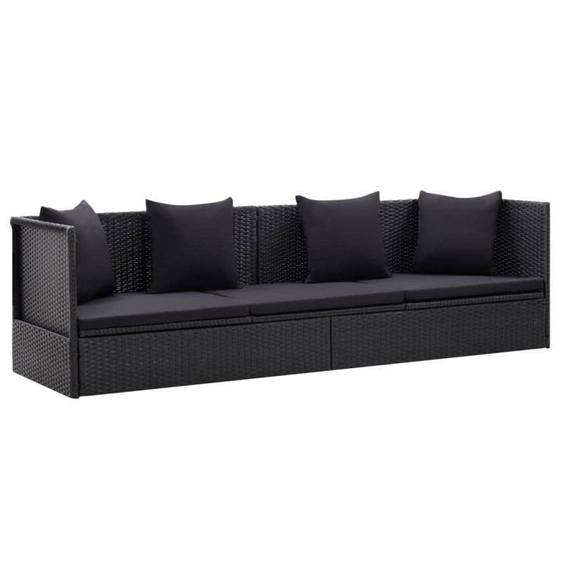 Garten-Sofabett mit Kissen Poly Rattan Schwarz Garten-Sofabett mit Kissen Poly Rattan Schwarz