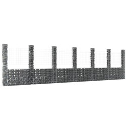 vidaXL Gabionenkorb U-Form mit 7 Säulen Eisen 740x20x200 cm
