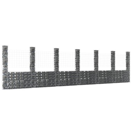 vidaXL Gabionenkorb U-Form mit 7 Säulen Eisen 740x20x200 cm