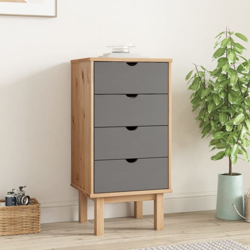vidaXL Schubladenschrank OTTA Braun&Grau 46x39,5x90 cm Massivholz vidaXL Schubladenschrank OTTA Braun&Grau 46x39,5x90 cm Massivholz