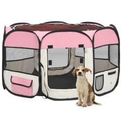 vidaXL Faltbarer Welpenlaufstall mit Tragetasche Rosa 110x110x58 cm