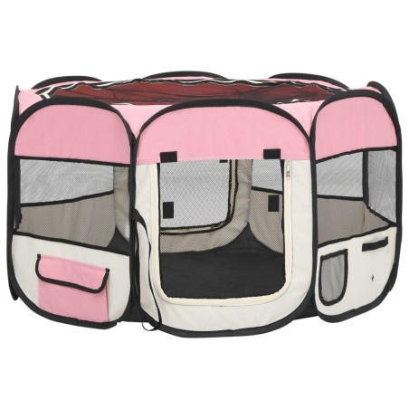 vidaXL Faltbarer Welpenlaufstall mit Tragetasche Rosa 110x110x58 cm
