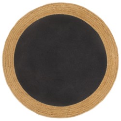 vidaXL Teppich Geflochten Schwarz & Natur 90 cm Jute & Baumwolle Rund