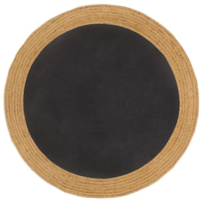 vidaXL Teppich Geflochten Schwarz & Natur 90 cm Jute & Baumwolle Rund vidaXL Teppich Geflochten Schwarz & Natur 90 cm Jute & Baumwolle Rund