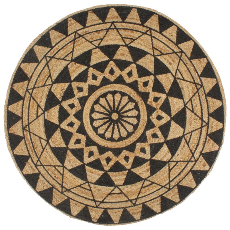 vidaXL Teppich Handgefertigt Jute mit Schwarzem Aufdruck 120 cm vidaXL Teppich Handgefertigt Jute mit Schwarzem Aufdruck 120 cm