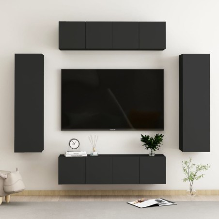 vidaXL 6-tlg. TV-Schrank-Set Schwarz Holzwerkstoff