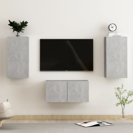 vidaXL 3-tlg. TV-Schrank-Set Betongrau Holzwerkstoff