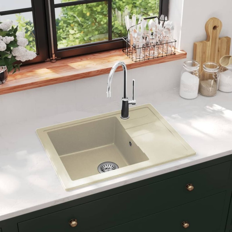 vidaXL Küchenspüle mit Überlauf Oval Beige Granit vidaXL Küchenspüle mit Überlauf Oval Beige Granit