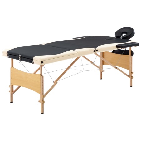 Massageliege Klappbar 3-Zonen mit Holzgestell Schwarz und Beige