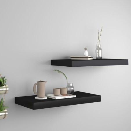 vidaXL Schweberegale 2 Stk. Schwarz 50x23x3,8 cm MDF