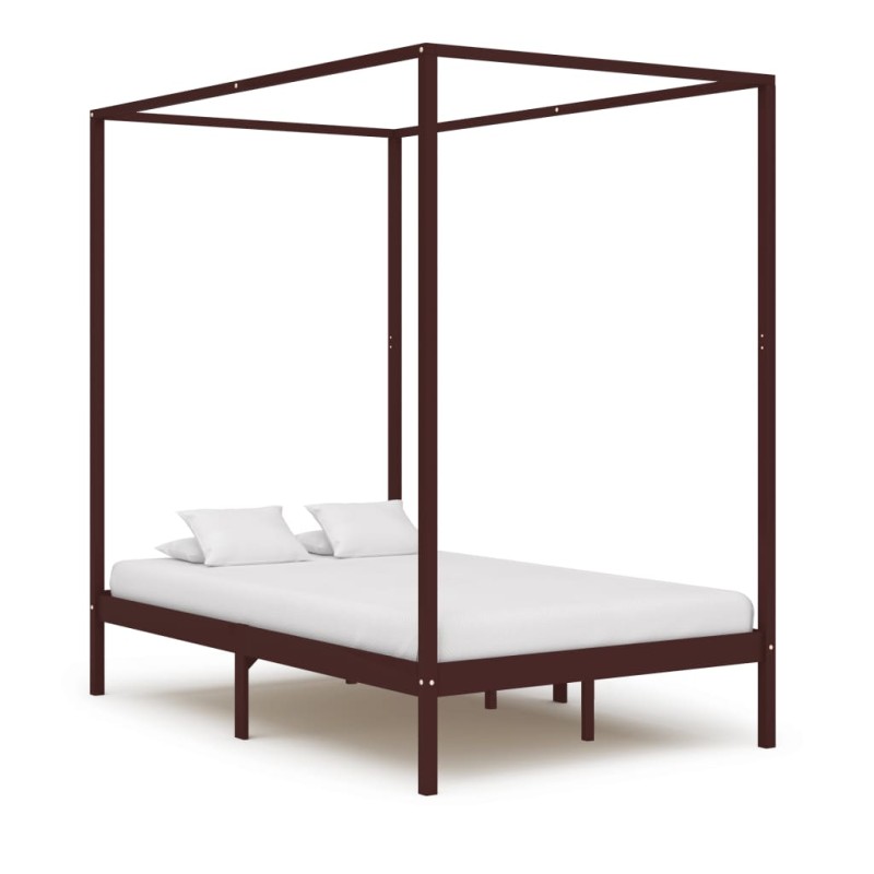 vidaXL Himmelbett-Gestell Dunkelbraun Massivholz Kiefer 140 x 200 cm vidaXL Himmelbett-Gestell Dunkelbraun Massivholz Kiefer 140 x 200 cm