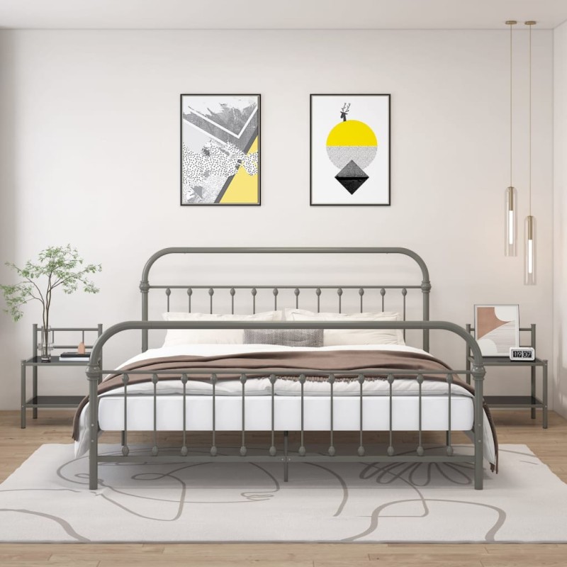 vidaXL Nachttische 2 Stk. Grau und Schwarz Metall und Glas vidaXL Nachttische 2 Stk. Grau und Schwarz Metall und Glas