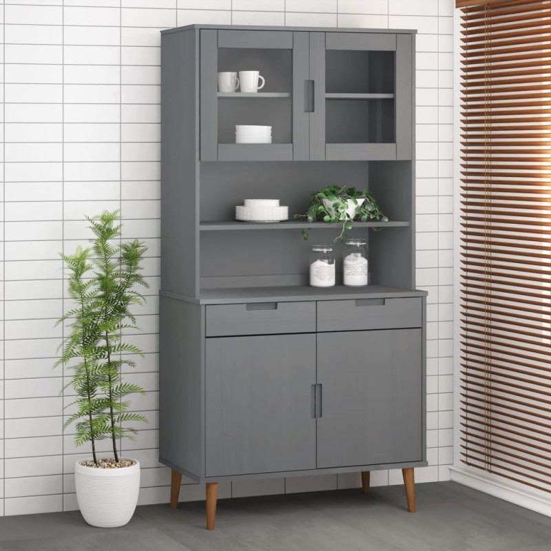 vidaXL Highboard-Oberteil MOLDE Grau 90x35x100 cm Massivholz Kiefer vidaXL Highboard-Oberteil MOLDE Grau 90x35x100 cm Massivholz Kiefer